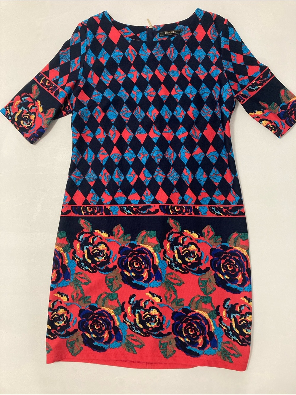 JNMNLI Textured knit jacquard crew-neck straight-cut dress / sheath dress